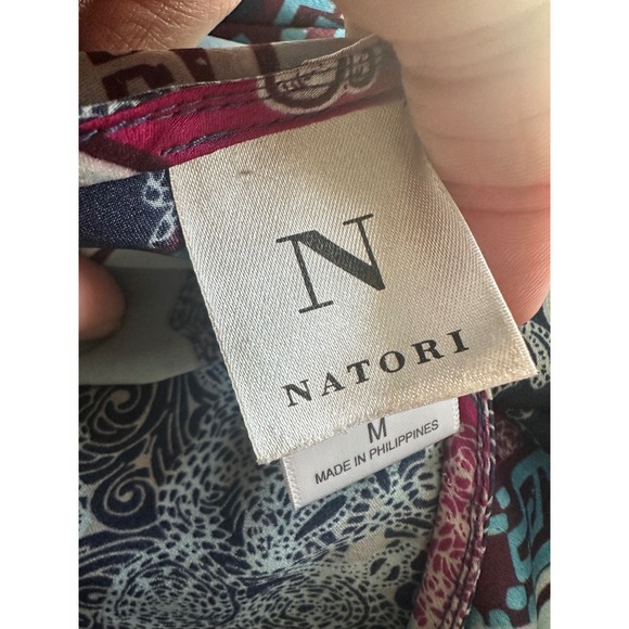 Natori Satin Midi Dress Patchwork Print V Neck Sleeveless Women's M - Picture 6 of 7